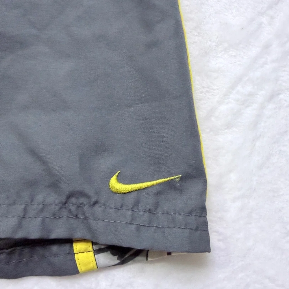 Nike Swim Board Shorts Floral Side Stripe Gray Yellow Mens Size L